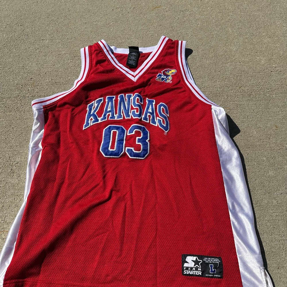 Vintage STARTER Red Kansas Basketball Jersey